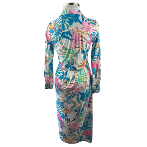 Tolani Long Sleeve Collared Maxi Dress W/ Pockets Tropical Print XS Oversized - Picture 13 of 14